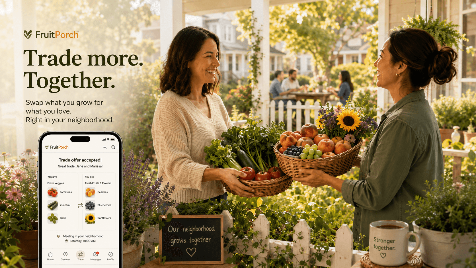 FruitPorch — trade more, together. Swap the fruit, vegetables, and flowers you grow for what you love, right in your neighborhood.